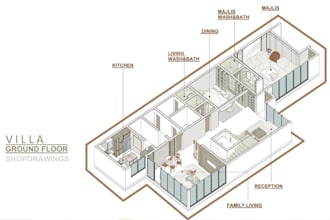 design realistic 3d isometric floor plan, shop drawings, kitchen layout, archviz
