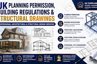 provide uk planning permission, building regulation and structural drawings