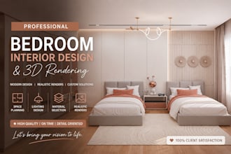 create  kids bedroom interior design and 3d visualization