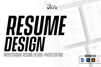 design a modern resume CV with source files and photo editing