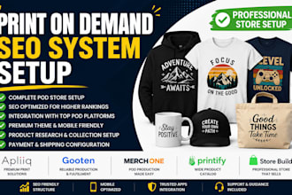 print on demand seo system setup apliiq gooten merchone store builder printify
