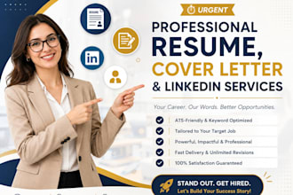 write urgent professional resume, cover letter and linkedin services