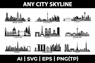 create any city skyline silhouette vector illustration