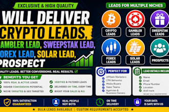 deliver crypto leads,gambler lead,sweepstak lead,forex lead,solar lead,prospect