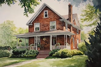 watercolor house portrait or buildings