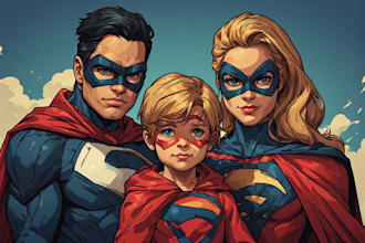 design a family superhero portraits for you