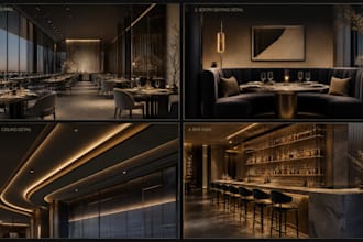 create 3d modelling restaurant interior design and 3d rendering 3d architecture
