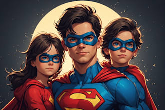 make a family superhero portraits for you
