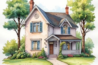 draw a watercolor house illustration