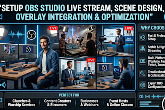 setup obs studio livestream , scene design, overlay integration and optimization