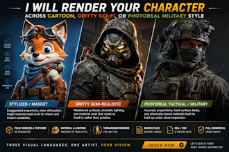 create stylized gritty and photoreal 3d characters
