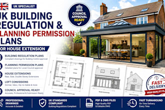 draw UK building regulation and planning permission plans for house extension