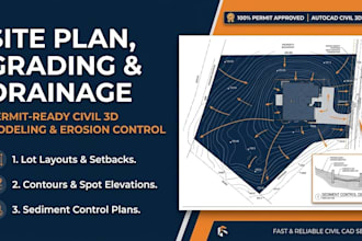 draw site plan, civil 3d grading, drainage, and sediment control for permit