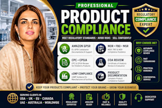 help with amazon gpsr, mdr, fbo, msr, CPC, cpsia, coa and cgmp compliance