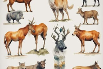 hand paint scientific watercolor animal illustrations