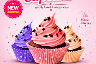design attractive food flyer, bakery poster, menu and social media ads