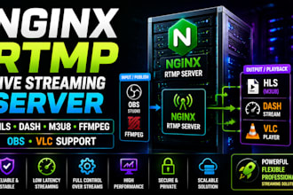 setup nginx rtmp live streaming server with hls, dash, m3u8, ffmpeg, obs and vlc