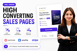 design a high converting gumroad sales page or payhip sales funnel page stripe