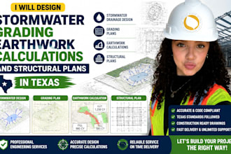 design stormwater grading earthwork calculations and structural plans in texas