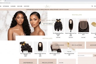 design hair extension shopify store, beauty website or hair shopify store