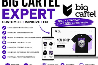 design high converting big cartel sellfy handmade at amazon and zibbet stores
