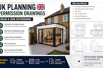 prepare UK planning permission drawings for rear and side extensions