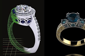 create jewelry design, 3d cad model, rendering, ring design and bracelets