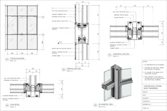 draw glass facade and curtain wall shop drawings
