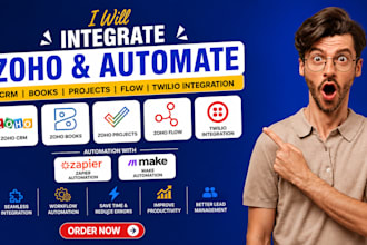 integrate zoho CRM books projects flow twilio integration zapier make automation