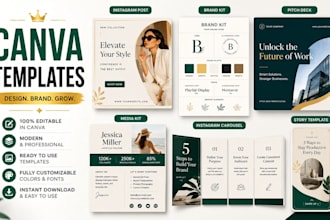canva social media templates, instagram posts, pitch deck, media kit, brand kit