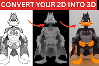 convert 2d image to 3d model, stl file, 3d character, figurine for 3d printing