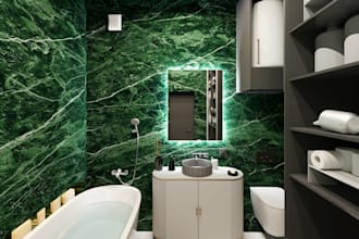 do modern bathroom interior design and photorealistic 3d rendering