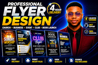 create eye catching church, business, event, club and book launch flyers