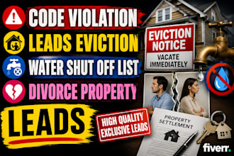 code violation leads eviction water shut off list divorce leads tax delinquent