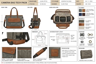 design premium bag concepts, backpack design, handbag, tote bag tech pack design