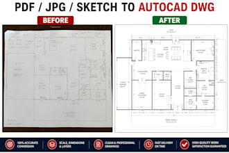 convert PDF, jpg, sketch to autocad dwg professionally
