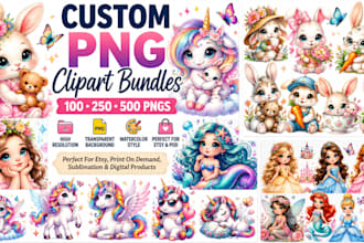 create custom watercolor png clipart bundles for etsy
