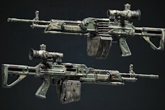 do 3d low poly game asset, character modeling, game character, weapons for game