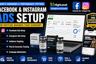 setup growth hormones and performance facebook ads and instagram ads for peptide