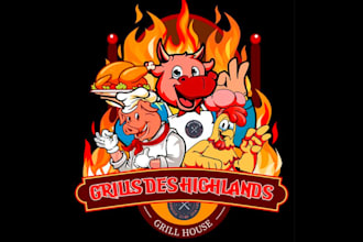 design awesome unique barbecue e sport mascot logo within two days design