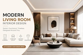 design a modern living room interior with realistic 3d renders