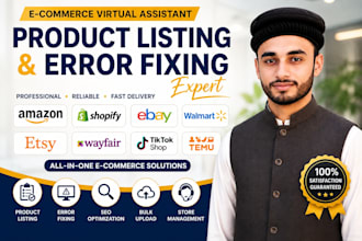 do amazon, shopify, ebay, walmart, etsy, wayfair listing and fix errors
