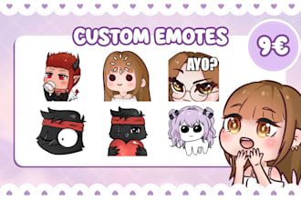 draw custom twitch or discord emotes in a cute anime style