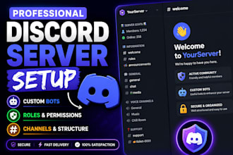 create a professional discord server with bots, roles and channels