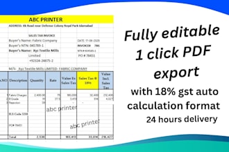 create gst sales tax invoice in excel with 18 percent auto formula