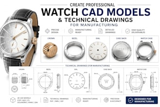 custom watch technical draw and cad design for manufacturing
