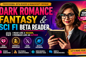 proficiently beta read dark romance, fantasy, sci fi book beta reader and editor