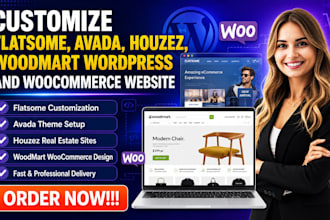 customize flatsome, avada, houzez, woodmart wordpress and woocommerce website