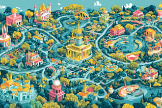 draw unique cartoonic fantasy vector map, event maps, city maps, illustration