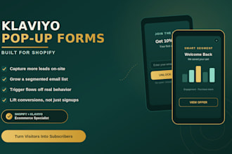design shopify, klaviyo email marketing flows, popup form